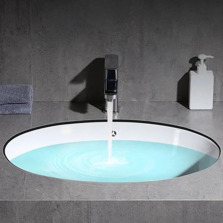 Sikunuo | Modern Under-Mount Sink Oval Porcelain with Pop-Up Drain Sink
