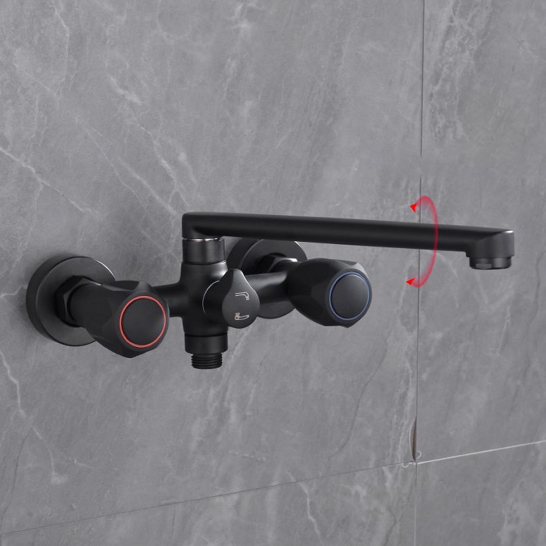 Sikunuo | Modern Bathtub Faucet Trim Black Wall Mounted Swivel Spout with Hand Shower