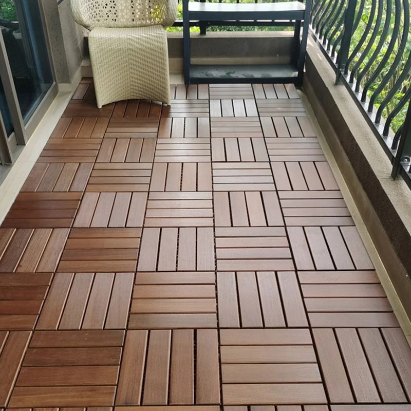 Sikunuo | 4-Slat Wood Deck/Patio Floor Tiles Interlocking Installation Floor Tiles