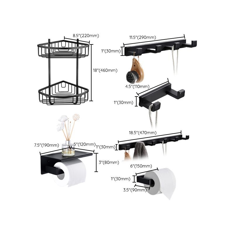 Sikunuo | Matt Black 5-piece modern bathroom accessory as a single item or as a set with towel bar