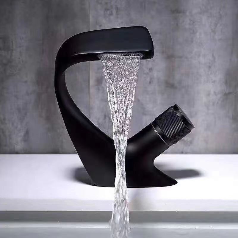 Sikunuo | Button Handle Faucet Contemporary Style Faucet with Waterfall Spout