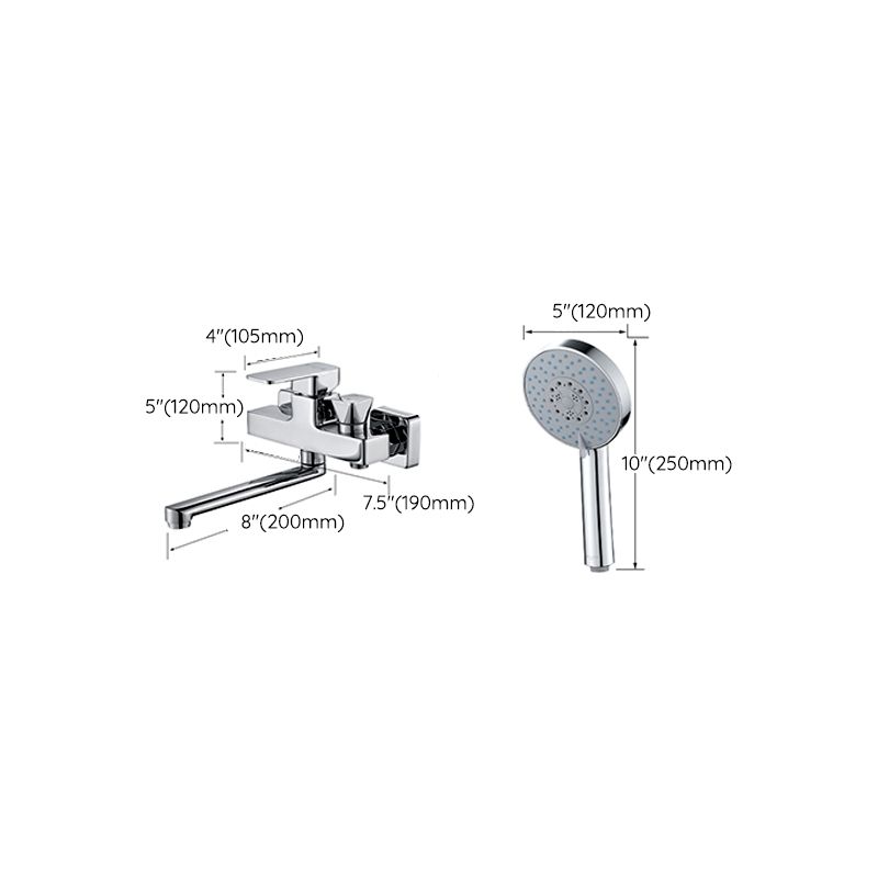 Sikunuo | Wall Mounted Bathtub Faucet Trim Polished Chrome Swivel Spout with Hand Shower