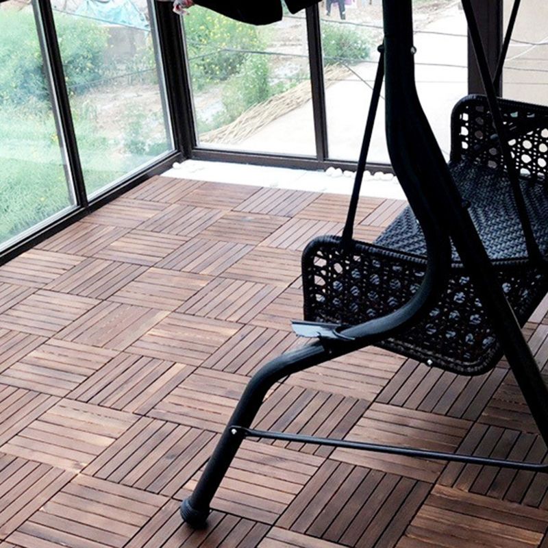 Sikunuo | 7-Slat Square Wood Floor Tiles Click Installation Outdoor Floor Tiles