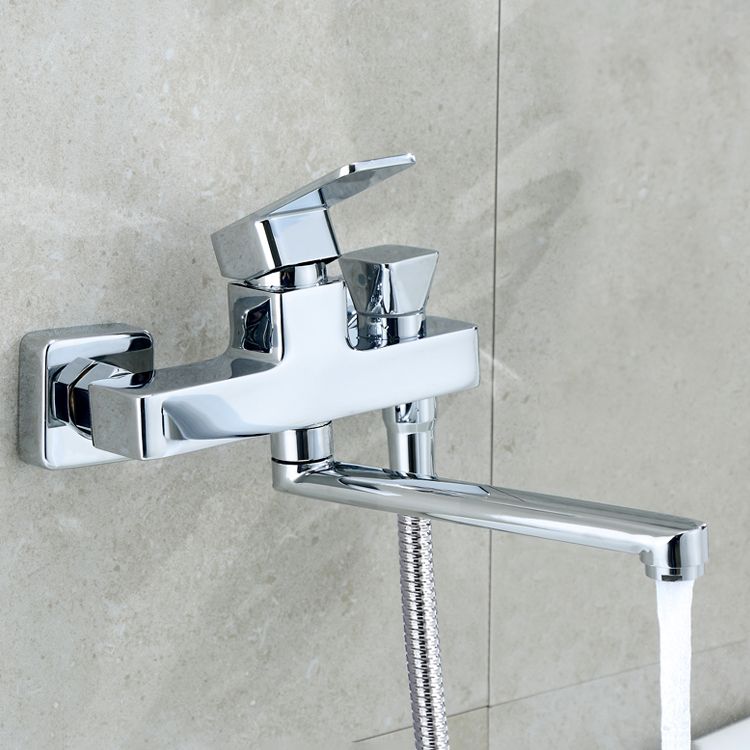 Sikunuo | Wall Mounted Bathtub Faucet Trim Polished Chrome Swivel Spout with Hand Shower