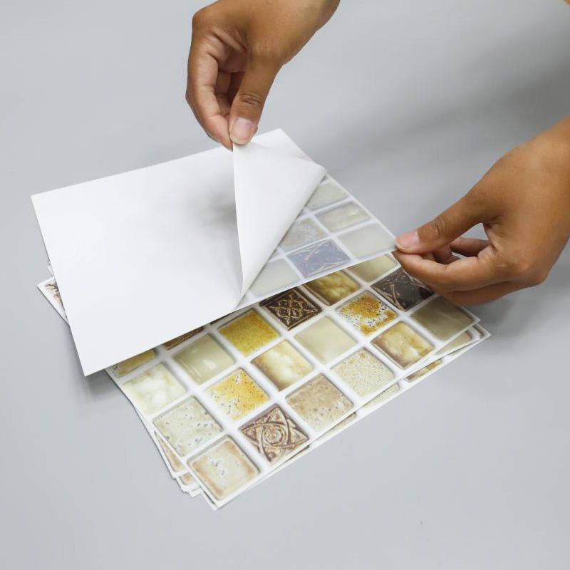 Sikunuo | Plastic Self-Adhesive Tiles Mosaic Tiles Grid Square Waterproof Self-Adhesive Tile Pack of 12