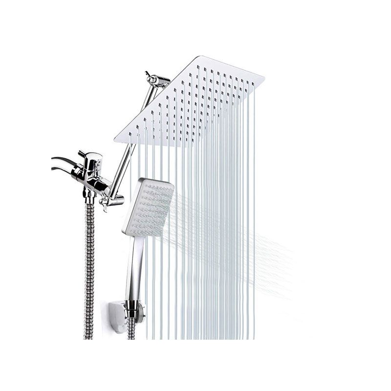 Sikunuo | Pull down Dual Shower Head Square High Arch Shower Head Combo in Chrome