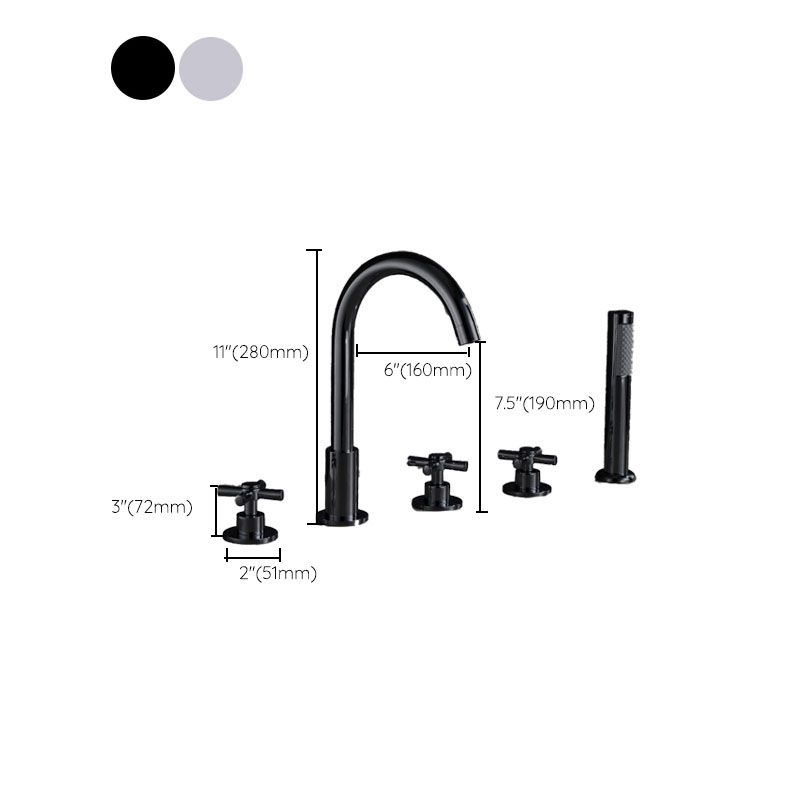 Sikunuo | Contemporary Bathroom Faucet Deck Mount Copper Low Arc Swivel Roman Bathtub Faucet Set