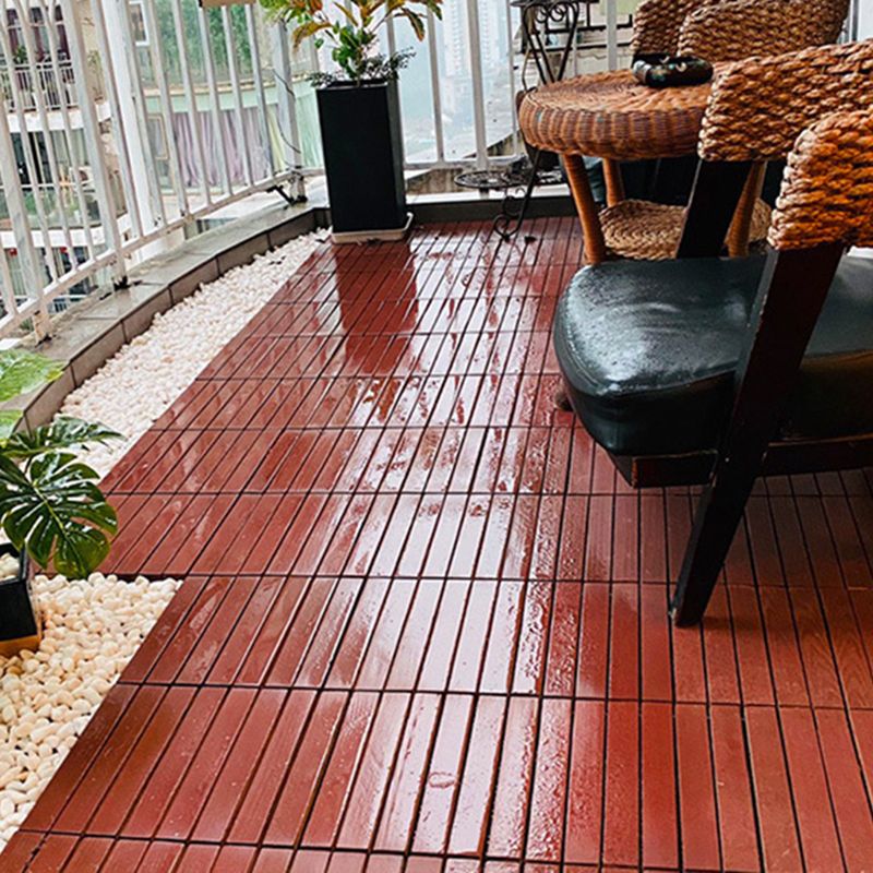 Sikunuo | Red 6-Slat Square Wood Deck Tiles Snap-Fit Installation Floor Tiles