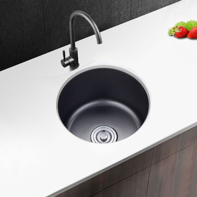 Sikunuo | Stainless Steel Round Sink in Black Single Basin Undermount Sink with Basket Strainer