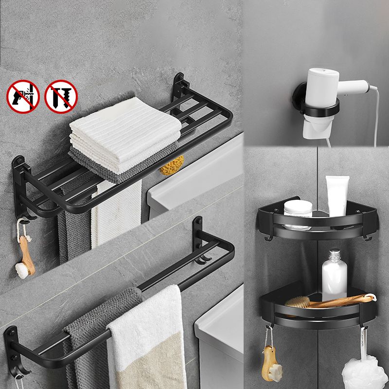 Sikunuo | Matt Black 5-piece Modern Bathroom Accessory Set with Shelf/Tower Bar & Paper Holder