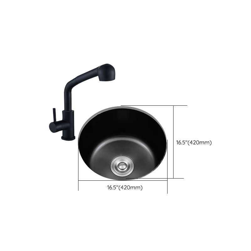 Sikunuo | Stainless Steel Round Sink in Black Single Basin Undermount Sink with Basket Strainer