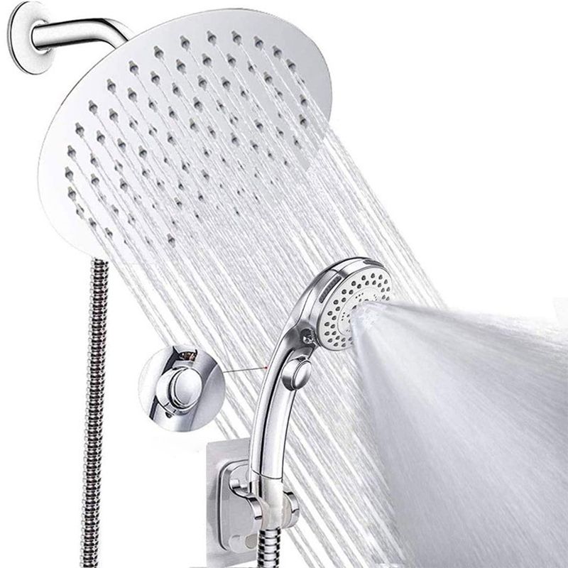 Sikunuo | Round Dual Shower Head Stainless Steel 5 Spray Patterns Wall Mounted Shower Head