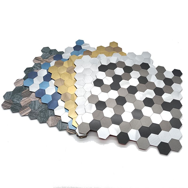 Sikunuo | Modern Tile-Peel & Stick Metal Mosaic Tile Hexagon Peel & Stick Subway Tile