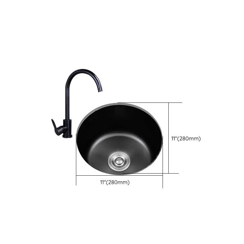 Sikunuo | Stainless Steel Round Sink in Black Single Basin Undermount Sink with Basket Strainer