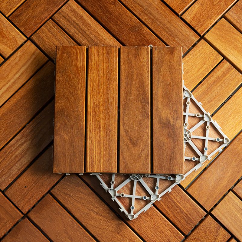 Sikunuo | 4-Slat Wood Deck/Patio Floor Tiles Interlocking Installation Floor Tiles