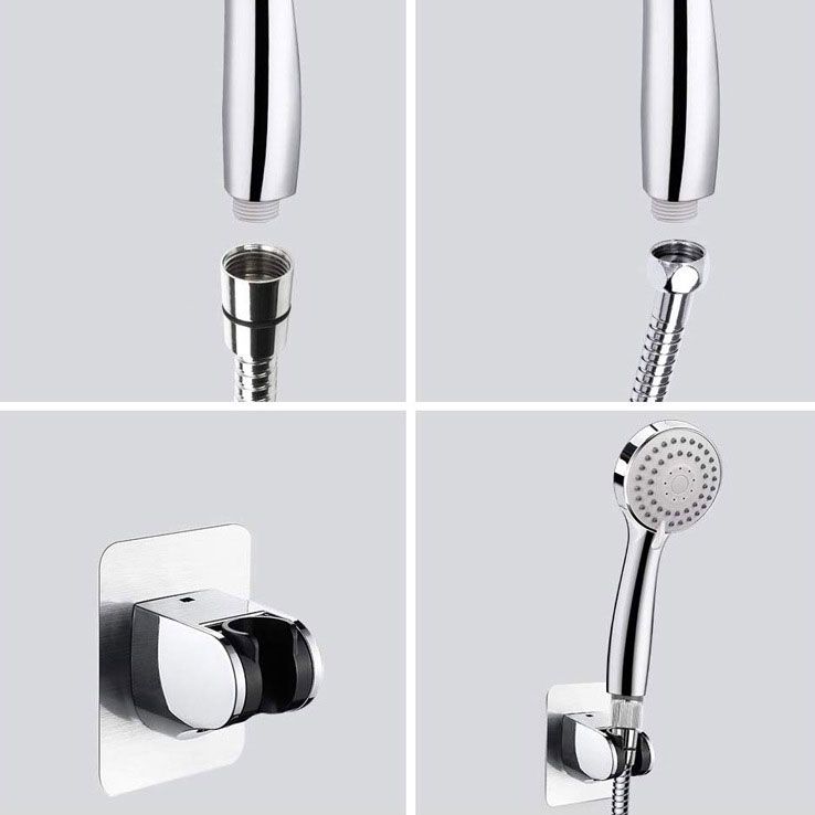 Sikunuo | 4-Setting Silver Shower Set Concealed Wall Mount Holder Tee with Outlet