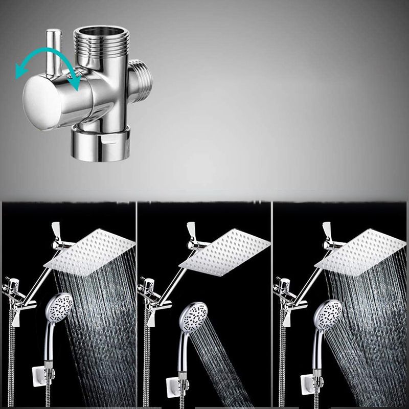 Sikunuo | Modern Style Dual Showerhead 9-Spray Silver Wall-Mounted Showerhead