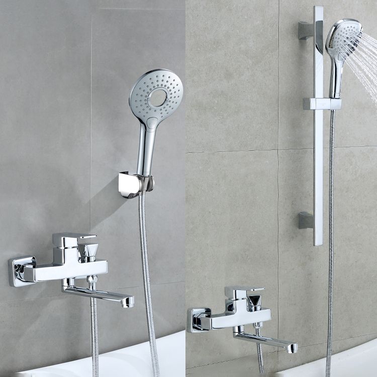 Sikunuo | Wall Mounted Bathtub Faucet Trim Polished Chrome Swivel Spout with Hand Shower