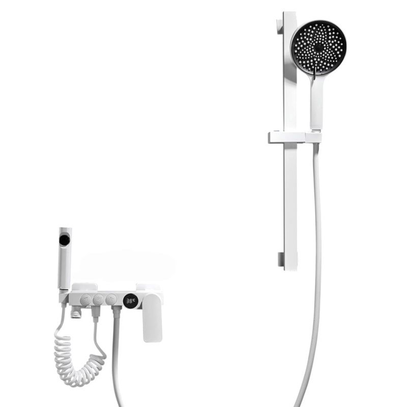 Sikunuo | Round Shower Set White Wall Mounted Hand Shower Lever Handle Shower Hose Swiveling Shower Set