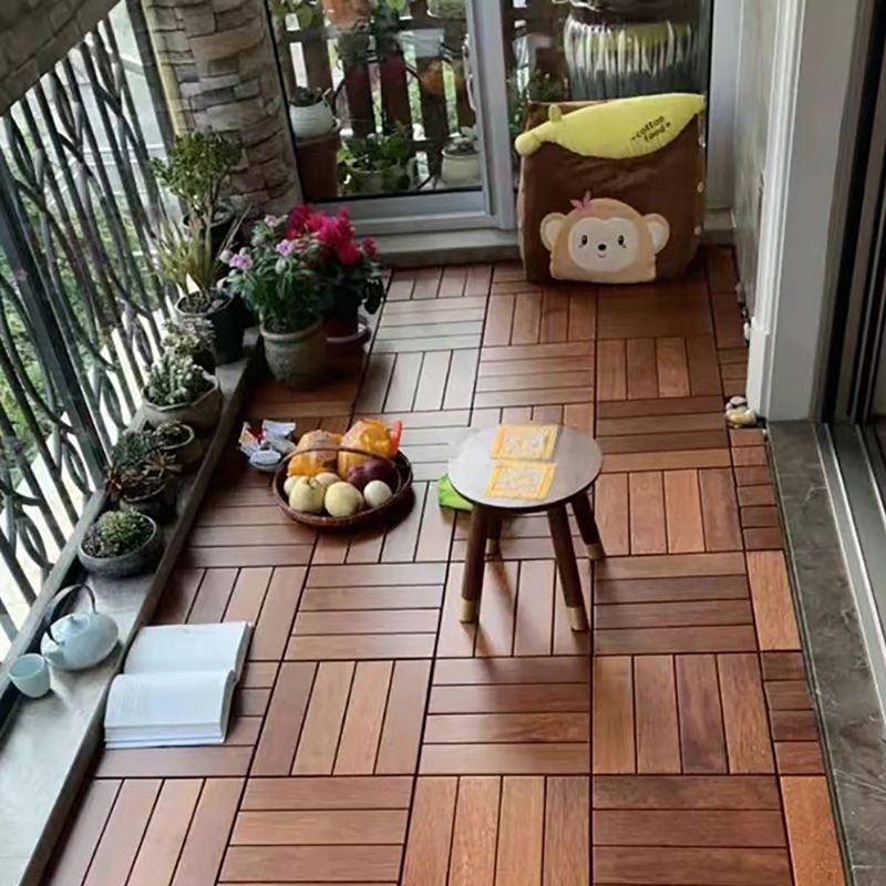Sikunuo | 4-Slat Wood Deck/Patio Floor Tiles Interlocking Installation Floor Tiles
