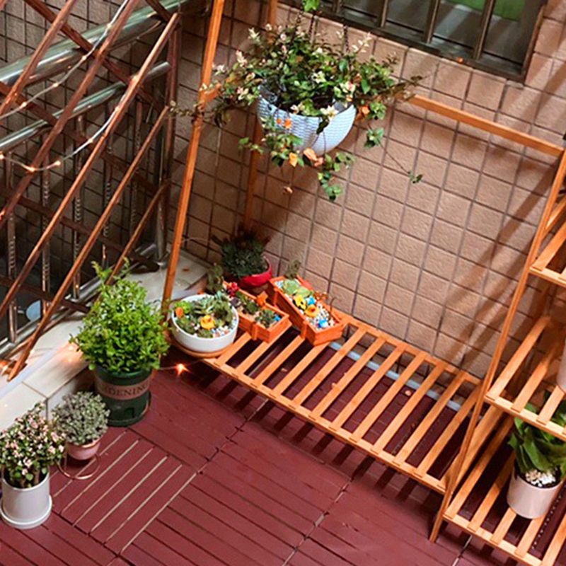 Sikunuo | Red 6-Slat Square Wood Deck Tiles Snap-Fit Installation Floor Tiles