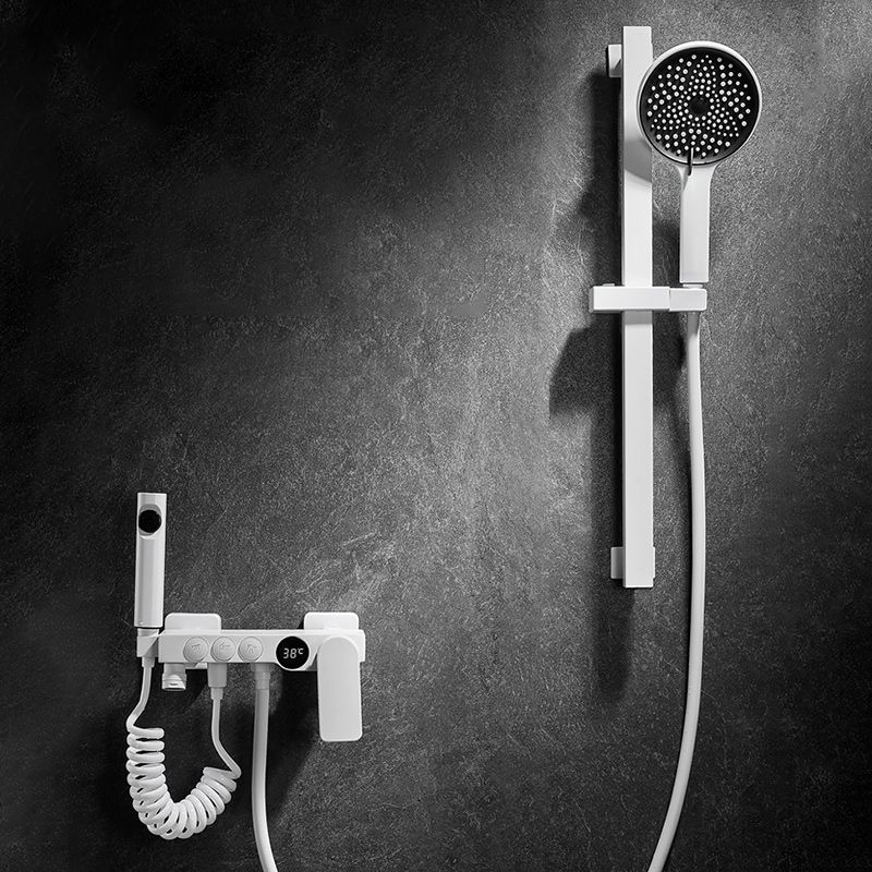 Sikunuo | Round Shower Set White Wall Mounted Hand Shower Lever Handle Shower Hose Swiveling Shower Set