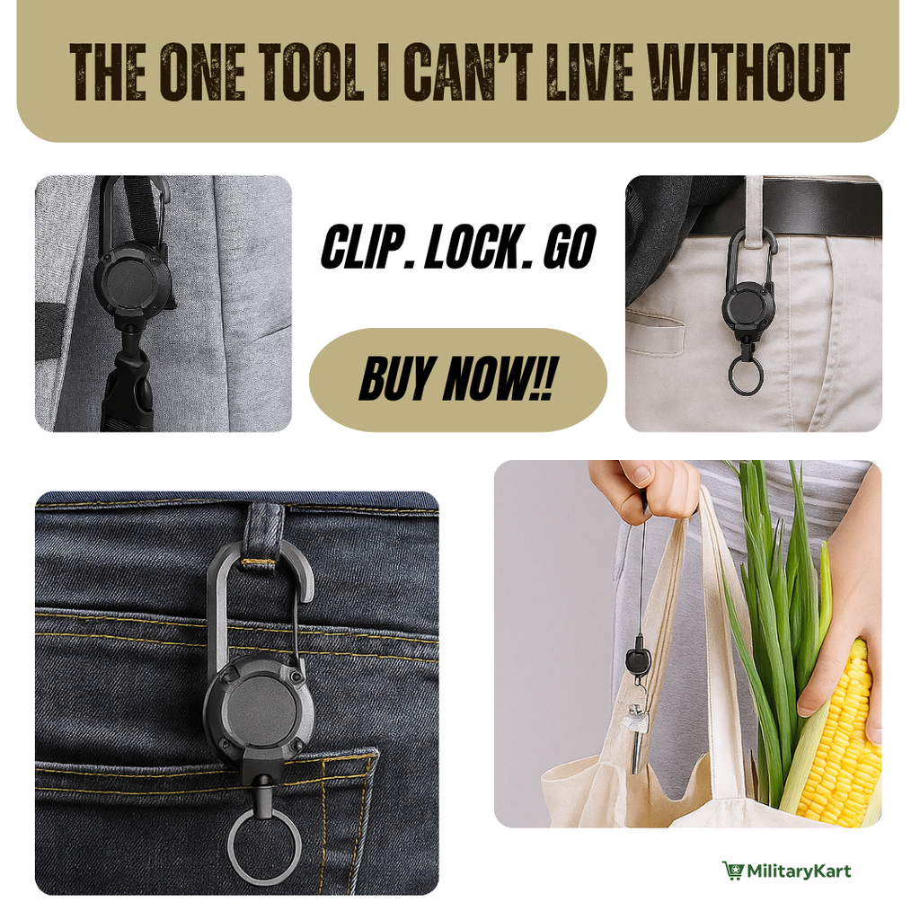 Sikunuo | Heavy-Duty Tactical Retractable Keychain – Multi-Use Outdoor Carabiner Tool
