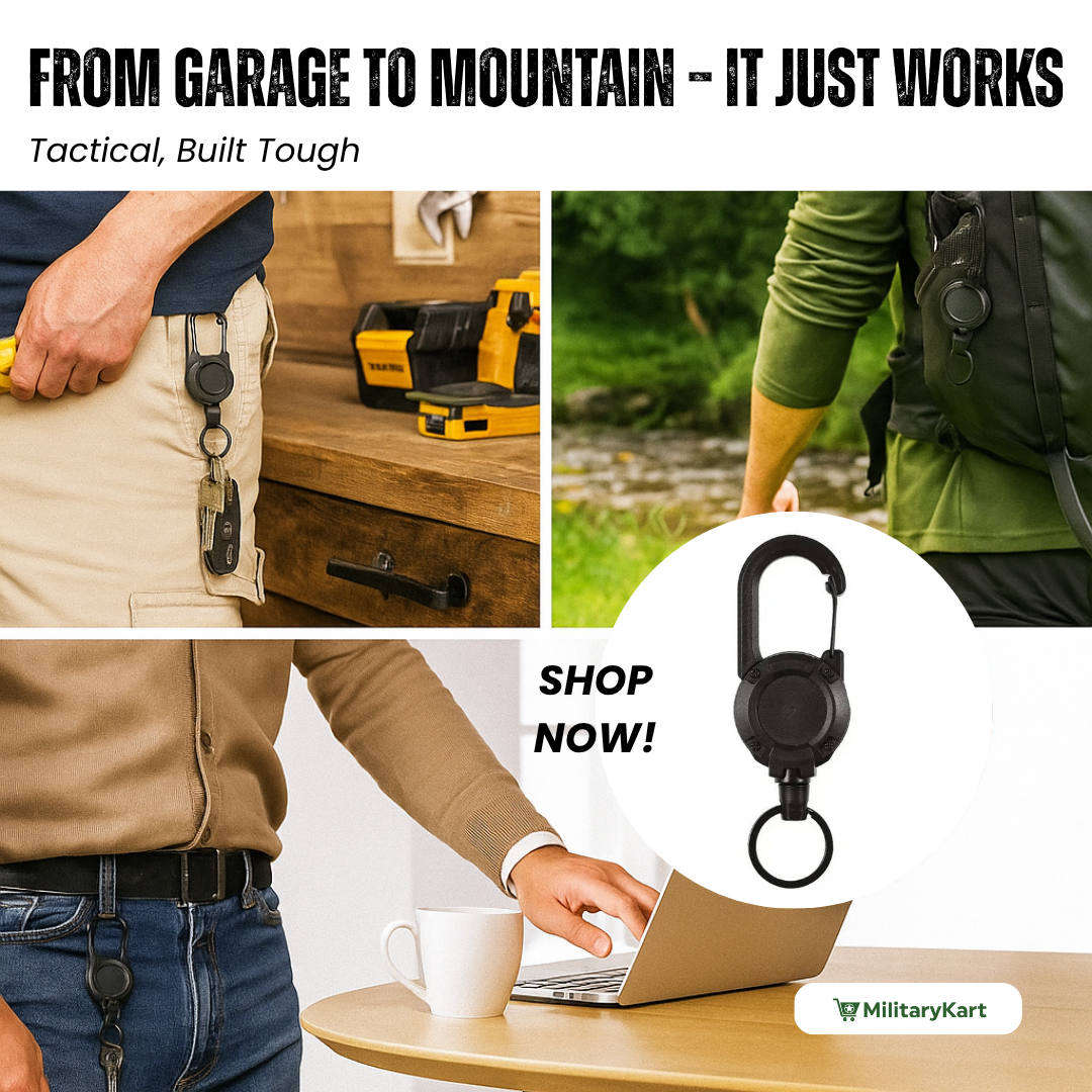 Sikunuo | Heavy-Duty Tactical Retractable Keychain – Multi-Use Outdoor Carabiner Tool