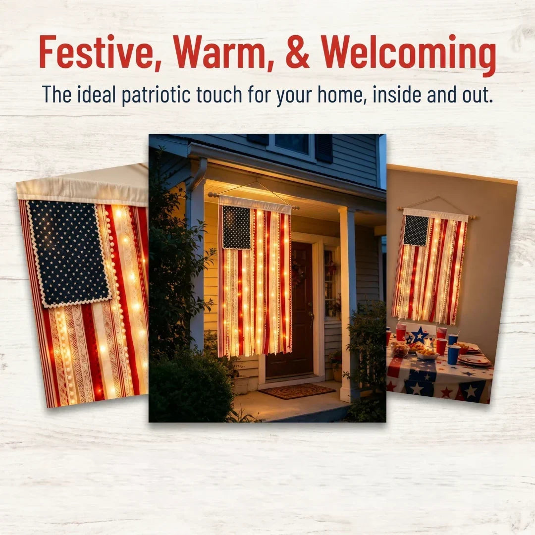 4 x 2.3 Ft Lighted Rag American Flag Banner - 🎆 USA 250th Celebration