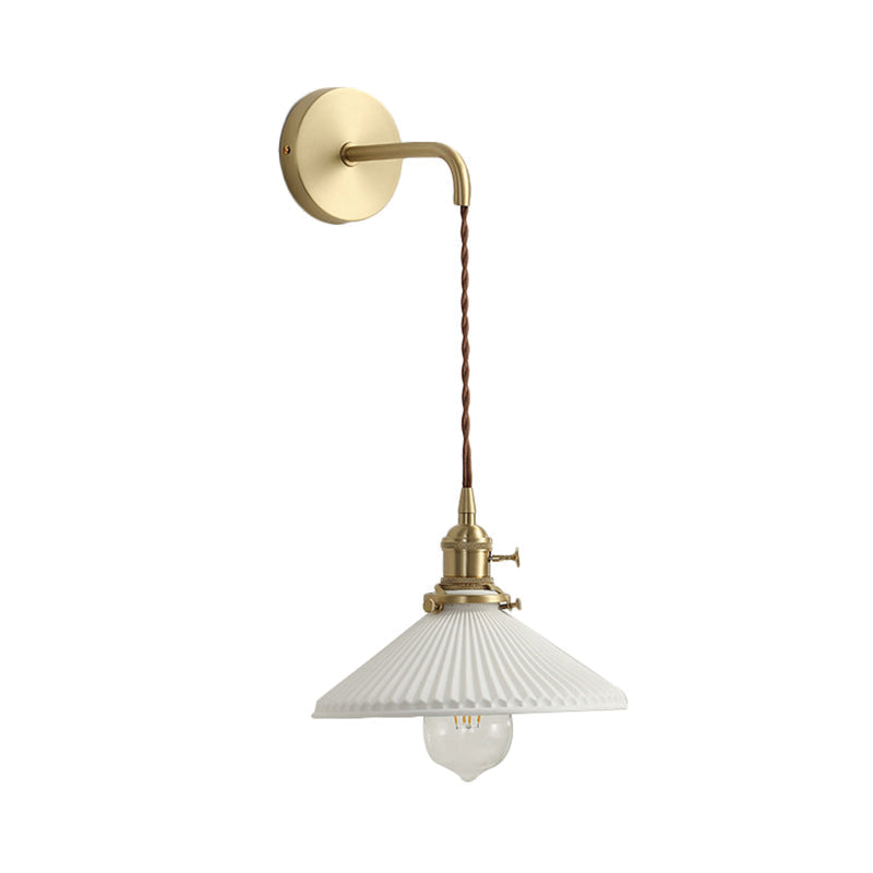 Sikunuo | Ceramic Ribbed Cone Wall Recessed Lamp 1 Light Modern Stylish Pendant Light in White for Hallway
