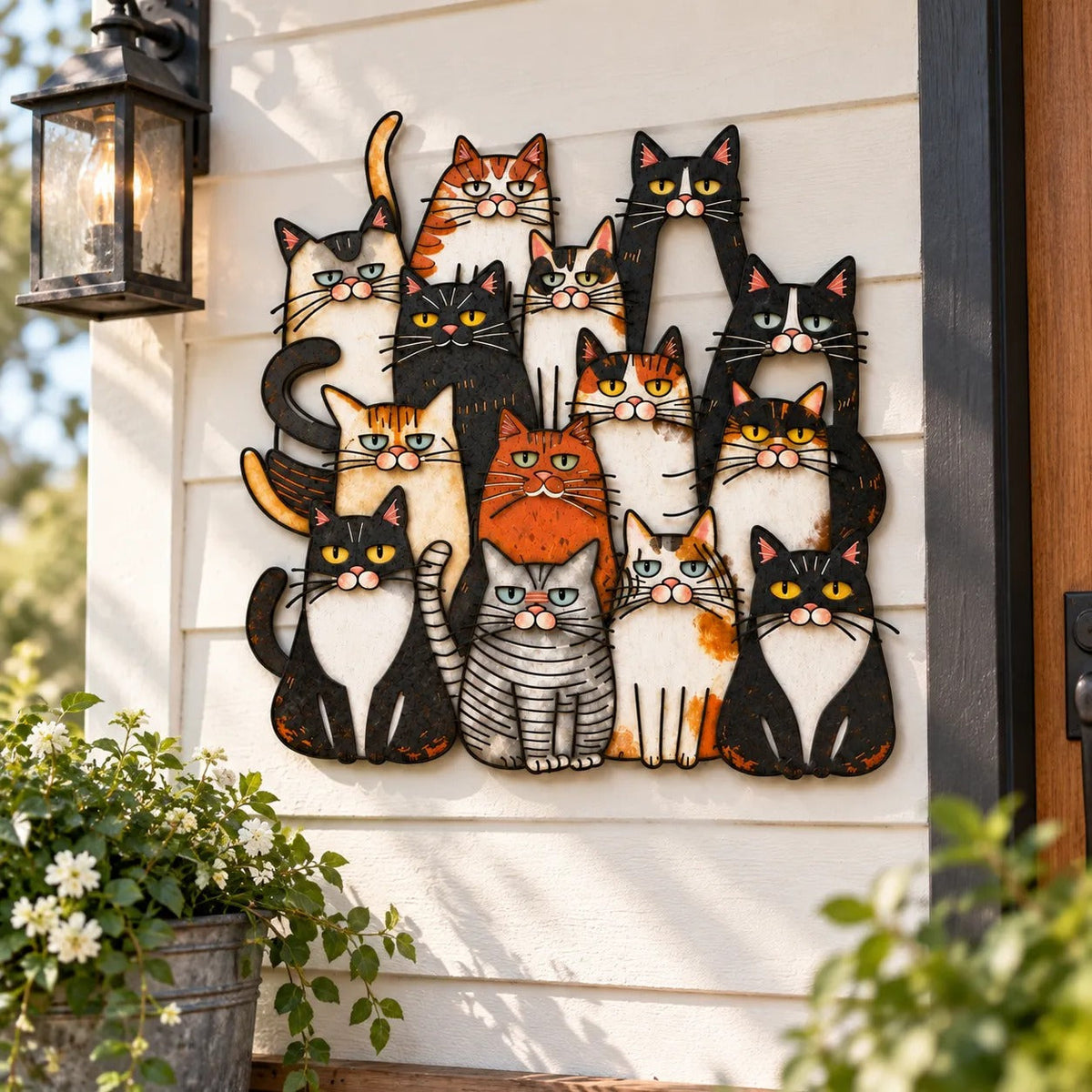 Funny Cat Family Metal Wall Decor