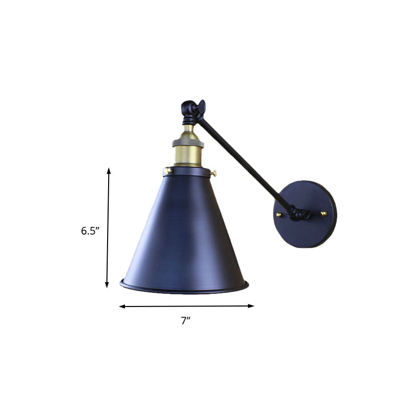 Sikunuo | Black Finish Cone-Shaped Wall Lamp Retro Stylish Metal 1 Head Corridor Wall Lighting, 2 Packs