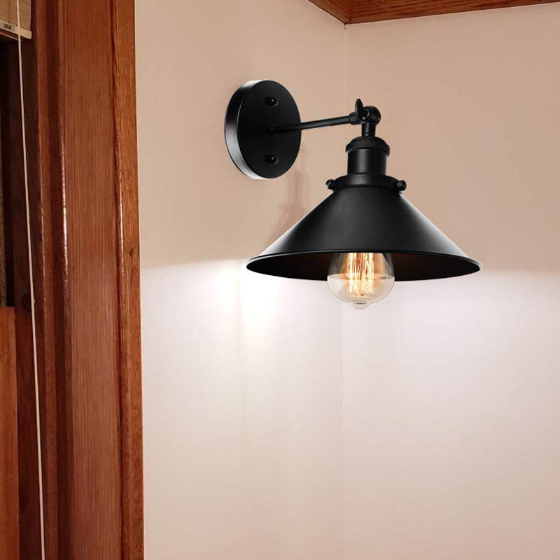 Sikunuo | Metallic Cone Wall Lamp Light Loft Style 1 Light Living Room Adjustable Wall Mount Light in Black, 2 Pack