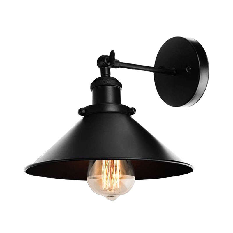 Sikunuo | Metallic Cone Wall Lamp Light Loft Style 1 Light Living Room Adjustable Wall Mount Light in Black, 2 Pack
