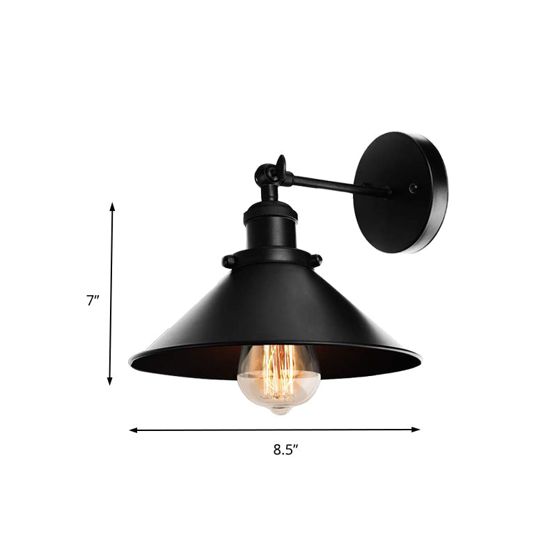 Sikunuo | Metallic Cone Wall Lamp Light Loft Style 1 Light Living Room Adjustable Wall Mount Light in Black, 2 Pack