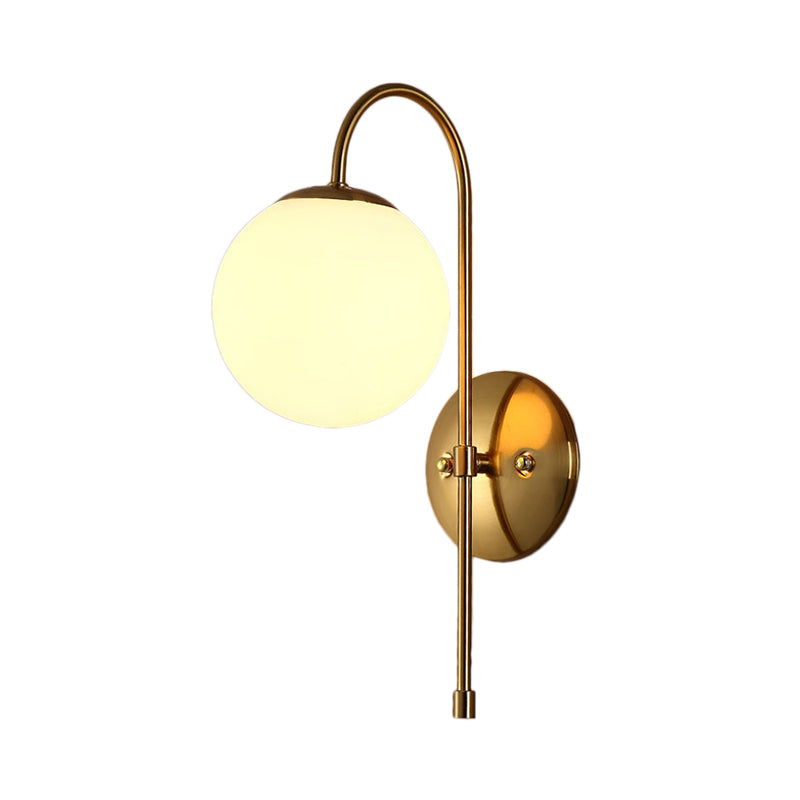 Sikunuo | Brass Globe Wall Lamp Modern Opal Glass 1 Light Coffee House Wall Lamp Fixture