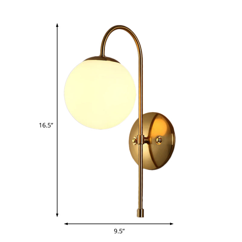 Sikunuo | Brass Globe Wall Lamp Modern Opal Glass 1 Light Coffee House Wall Lamp Fixture