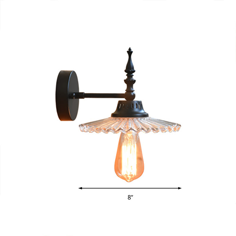 Sikunuo | Clear/Green Glass Black Wall Light Cone/Wide Flare 1-Light Industrial Wall Lamp for Living Room