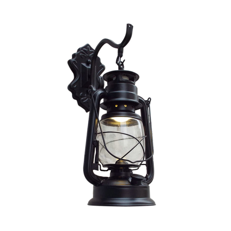 Sikunuo | Clear Glass Black/Antique Brass Wall Lamp Lantern 1-Light Coastal Light for Veranda