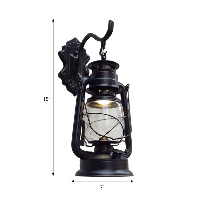 Sikunuo | Clear Glass Black/Antique Brass Wall Lamp Lantern 1-Light Coastal Light for Veranda