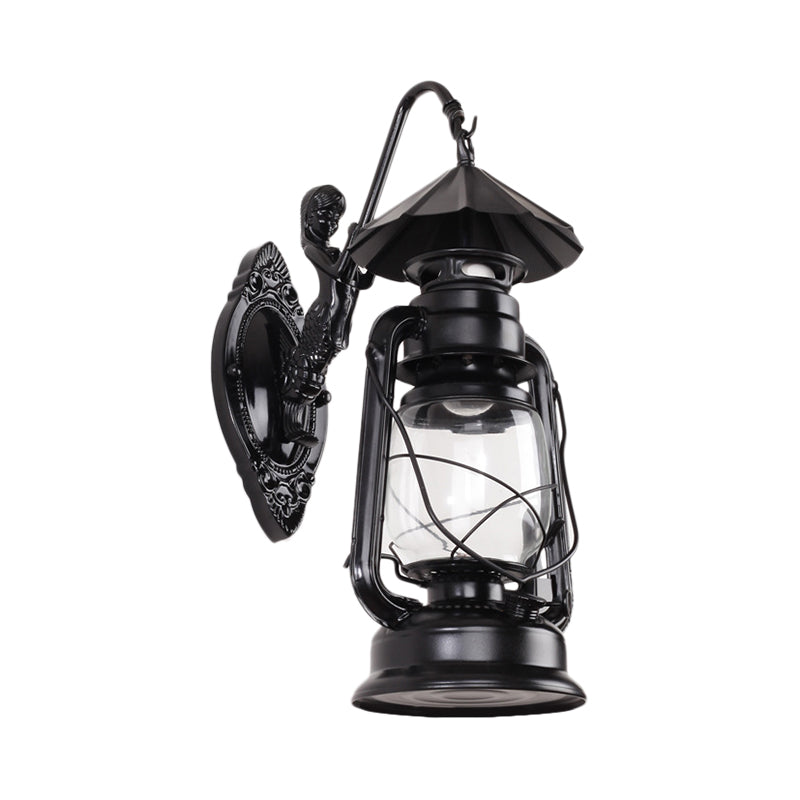 Sikunuo | Kerosene Clear Glass Wall Lamp Coast Single Bulb Living Room Sconces Lamp in Black/Antique Brass