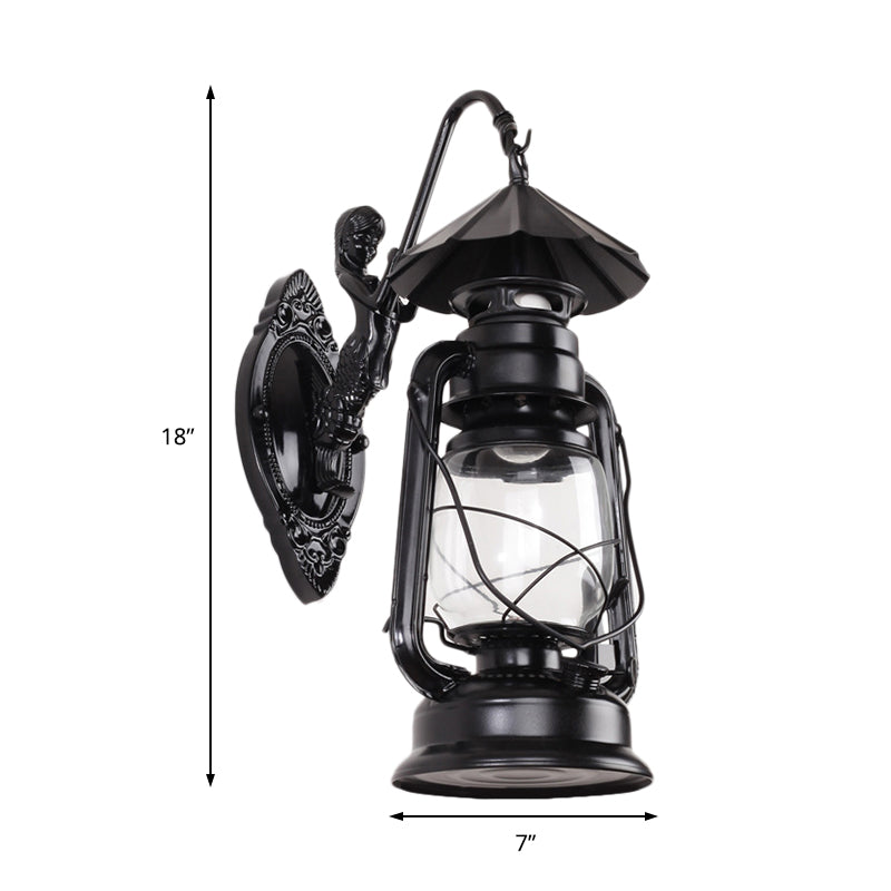 Sikunuo | Kerosene Clear Glass Wall Lamp Coast Single Bulb Living Room Sconces Lamp in Black/Antique Brass