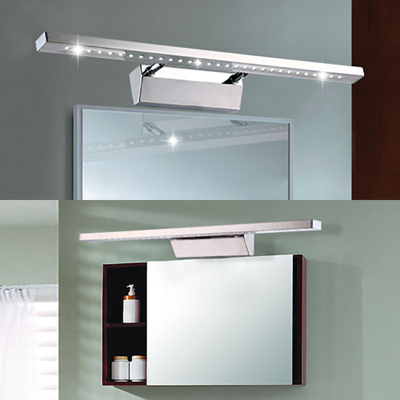 Sikunuo | Rectangular Interior Mirror Light Stainless Steel 16"/19.5" W LED Modern Wall-Mounted Light in Chrome, Warm/White Lighting