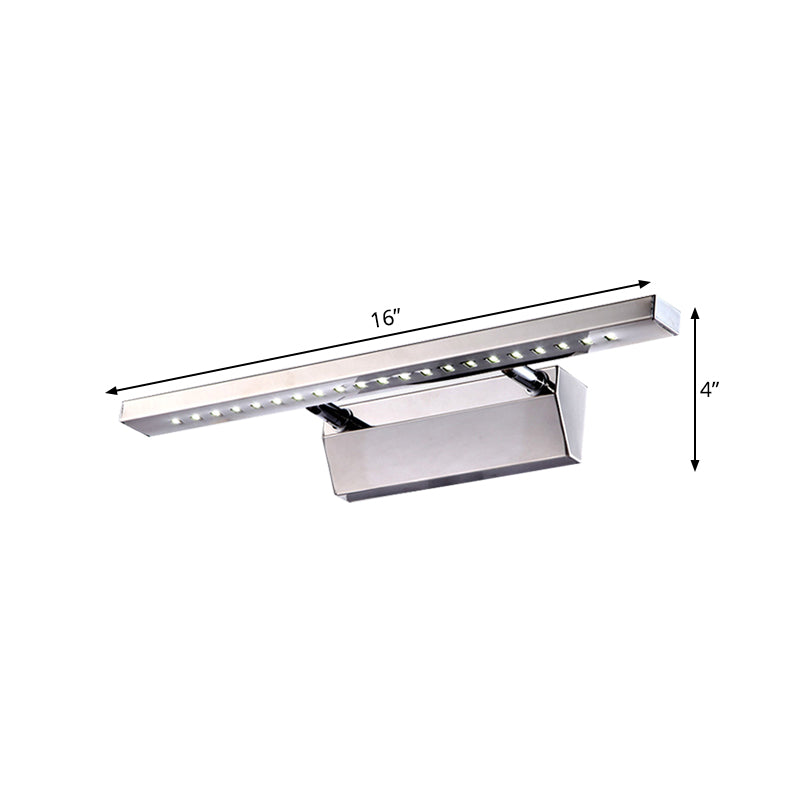 Sikunuo | Rectangular Interior Mirror Light Stainless Steel 16"/19.5" W LED Modern Wall-Mounted Light in Chrome, Warm/White Lighting