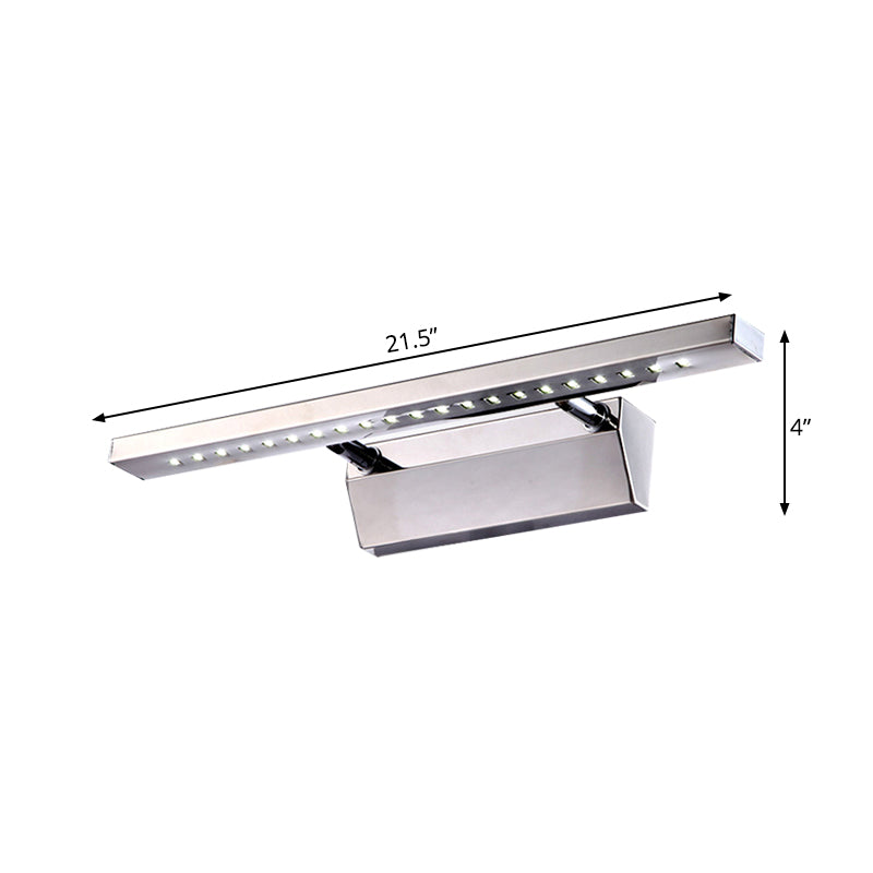 Sikunuo | Rectangular Interior Mirror Light Stainless Steel 16"/19.5" W LED Modern Wall-Mounted Light in Chrome, Warm/White Lighting