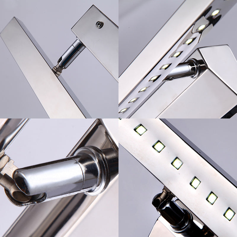 Sikunuo | Rectangular Interior Mirror Light Stainless Steel 16"/19.5" W LED Modern Wall-Mounted Light in Chrome, Warm/White Lighting