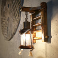 Sikunuo | Antique Copper Cylinder Wall Lighting Vintage Clear Glass 1 Light Porch Sconces Light with Cage and Wooden Backplate