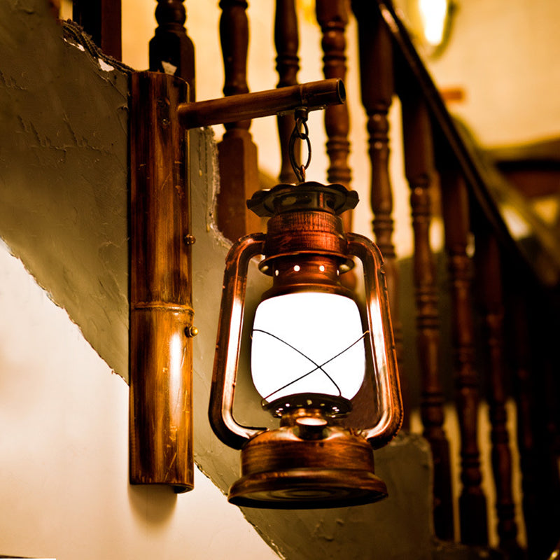 Sikunuo | 1 Light Clear Glass Wall Light Coastal Rust Lantern Corridor Lighting with Wooden Backplate