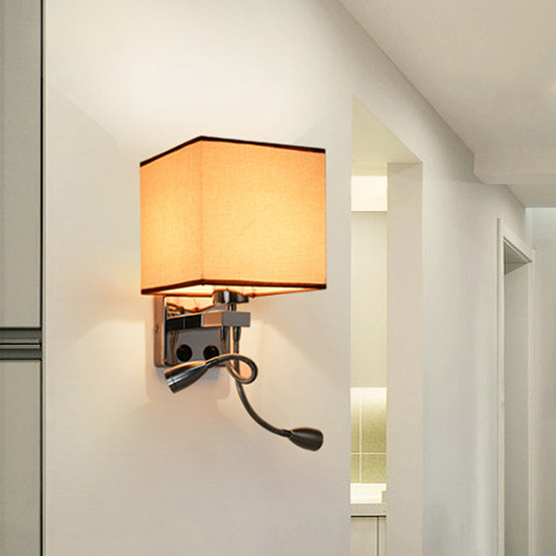 Sikunuo | White/Black/Beige Cube Wall Lantern Lighting Modernism Fabric 1 Light Wall Mount Light