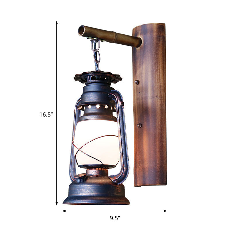 Sikunuo | 1 Light Clear Glass Wall Light Coastal Rust Lantern Corridor Lighting with Wooden Backplate